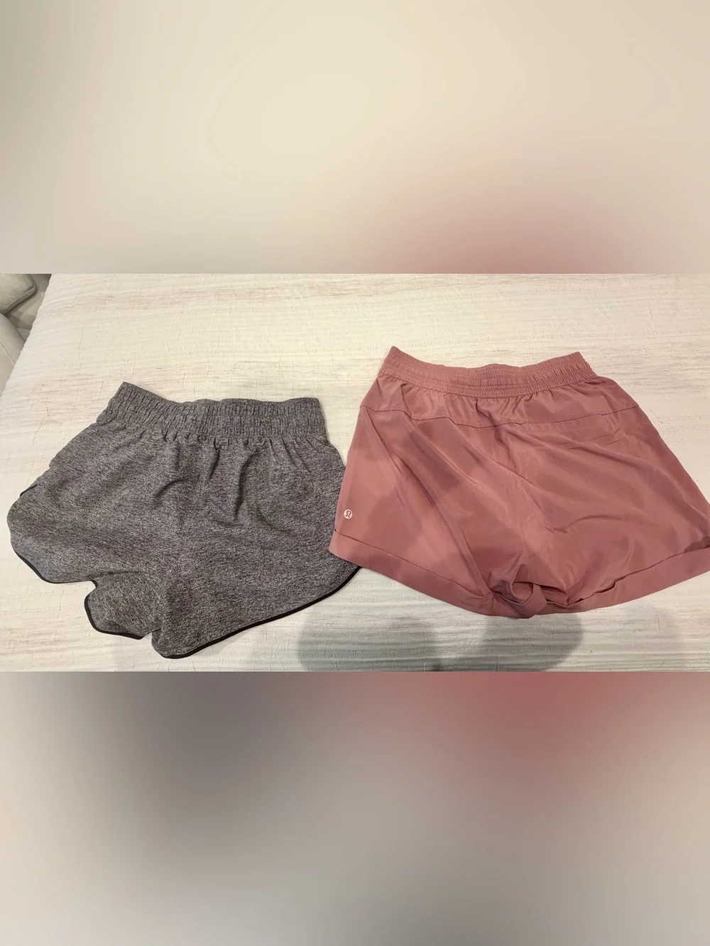 lululemon athletica Women’s Running Shorts — Dusty Rose & Heather Gray
